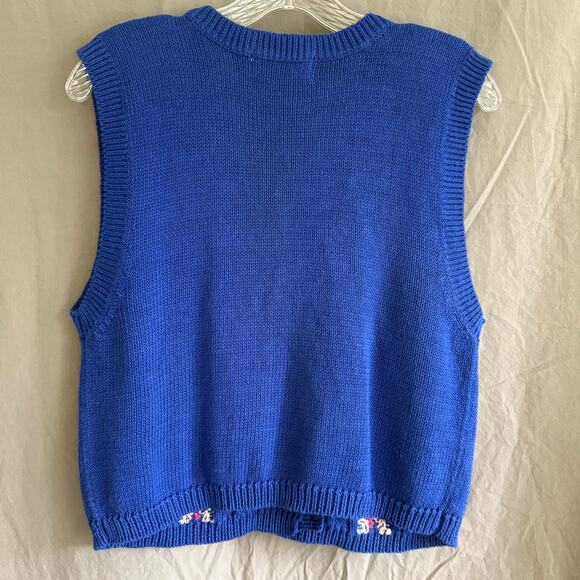 Vintage J. Christopher Sweater Vest Blue Floral Cable Knit Double-Breasted Sz‎ M - Picture 5 of 12